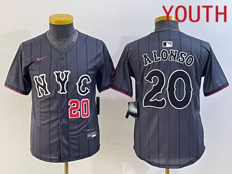 Youth New York Mets #20 Alonso Black City Edition 2024 Nike MLB Jersey style 4->youth mlb jersey->Youth Jersey